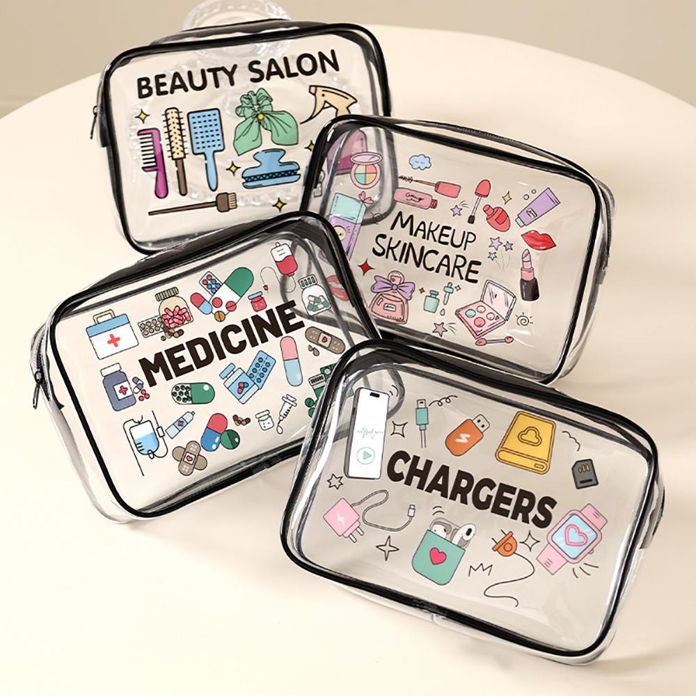Transparent PVC Makeup Bag Waterproof Travel Toiletry Bag with Floral Print Large Capacity Cosmetic Organizer Bags