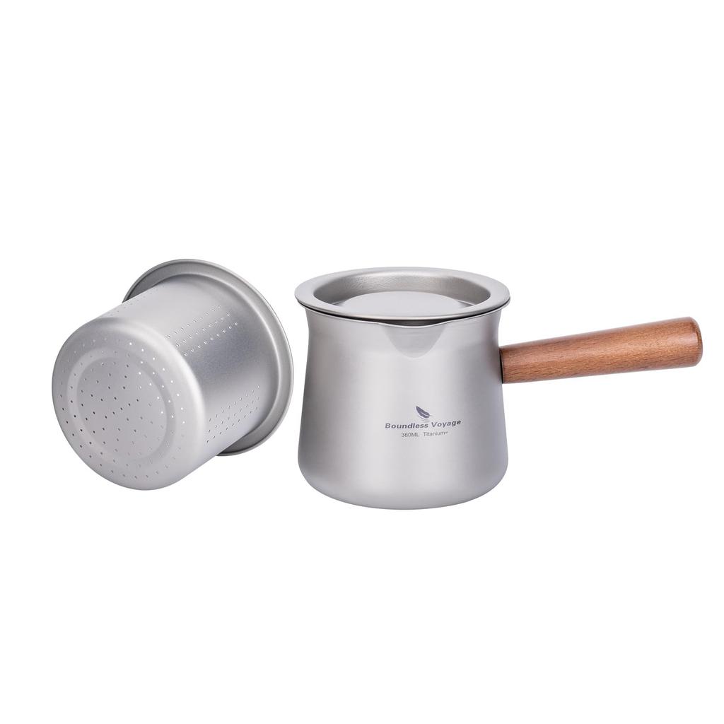Boundless Voyage Titanium Kyusu Teapot, 380ml, Teapot with Strainer, Suitable for Open Fire, Ultra-Lightweight, Rust-Resistant, and Unbreakable,