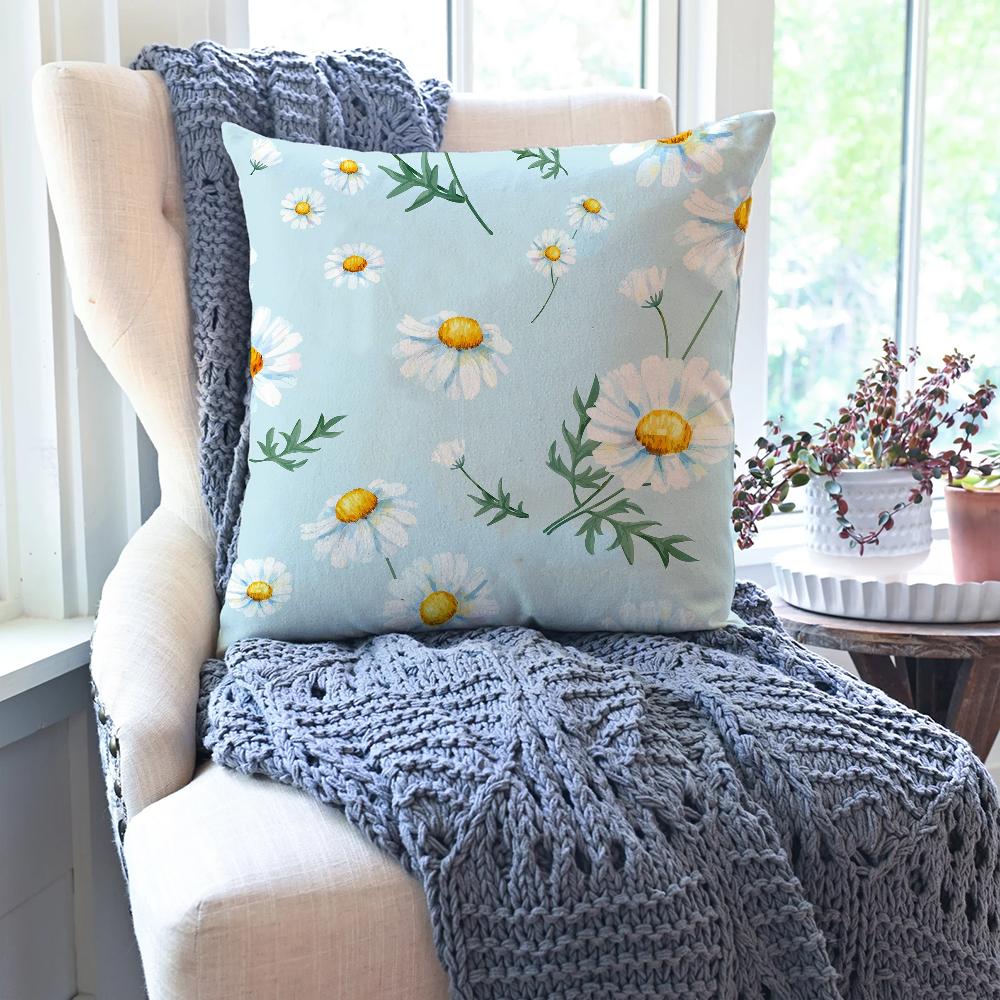 1pc Daisy Fresh Style Pillow Case Square Pillow Bedroom Sofa Leisure Comfort Cushion Car Living Room Home Decoration 40X40