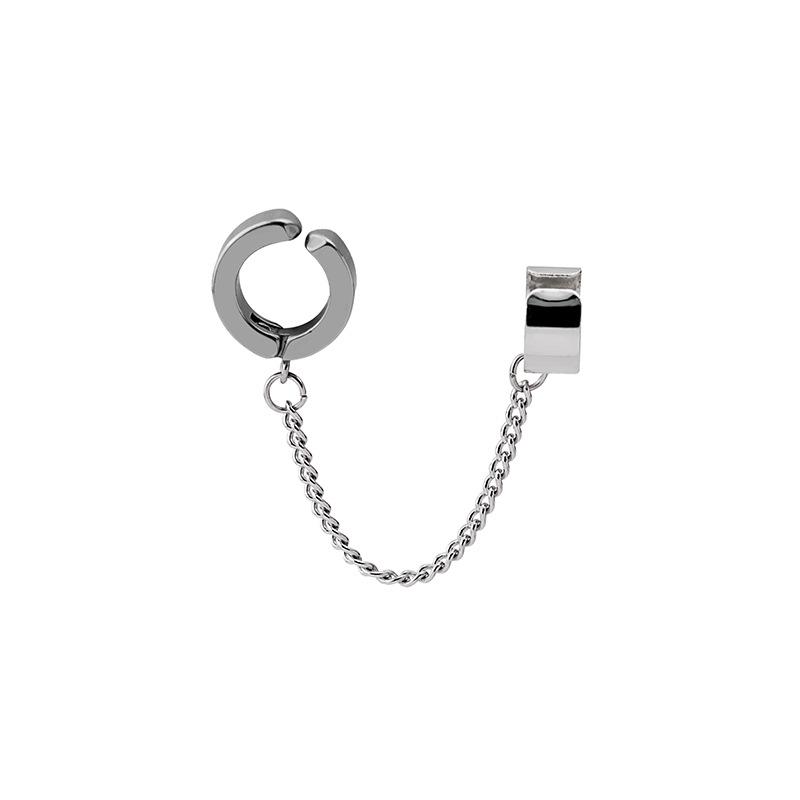 Stainless Steel Chain Stud Earrings - Minimalist Hong Kong-Style Ear Cuffs & Hip-Hop Clips