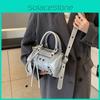 No Ip Cylinder Shape Pu Handbag With Zipper Closure For Street Fashion