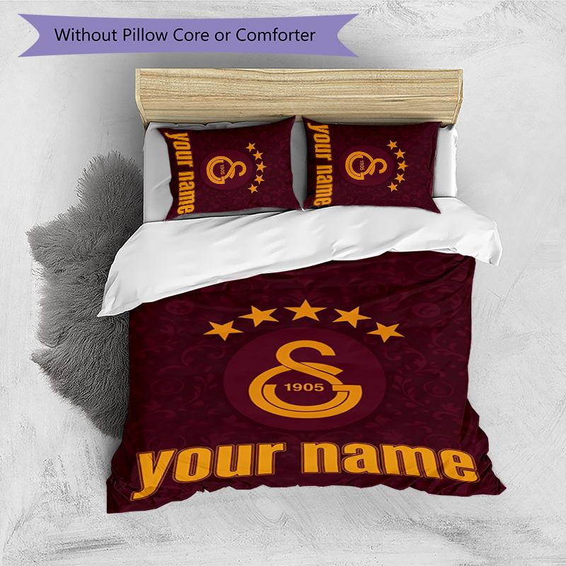 3pcs Custom Name Galatasaray logo Bedding Set Duvet Cover Closure Includes 1 Duvet Cover&2 Pillowcases for All Seasons Bedroom Decor