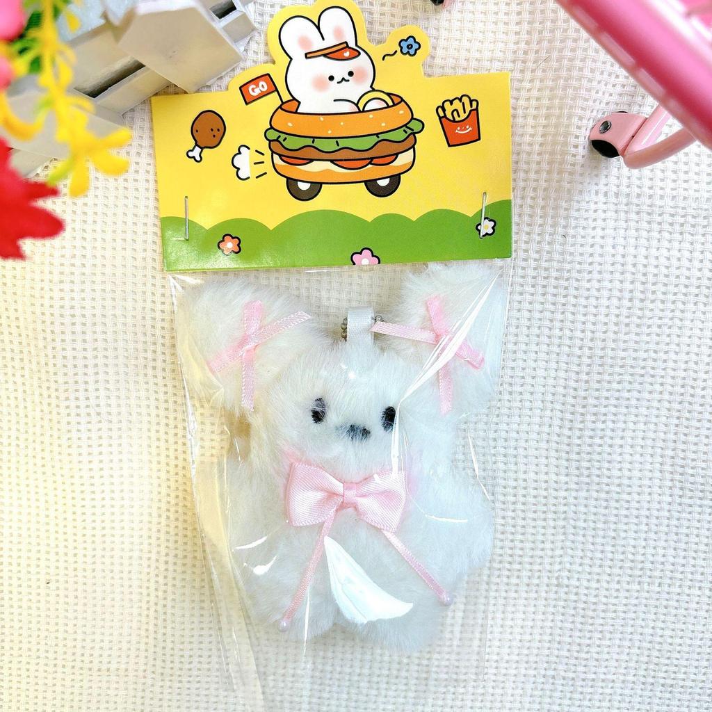 Blushing Bunny Plush Keychain - Adorable Rabbit Pendant and Puppy Doll Ornament.
