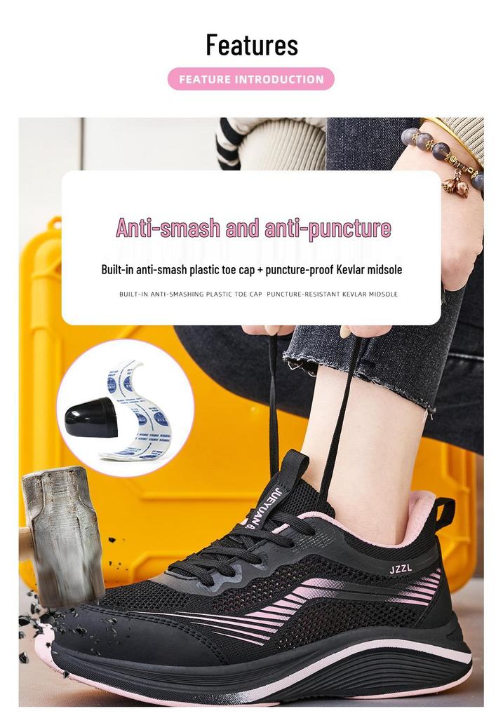 Chaussures de sécurité ultra-légères et respirantes pour femmes avec embout en plastique et semelle en EVA