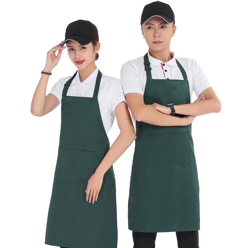 Waterproof Solid Color Apron - Unisex, Oil-Proof, Fashionable for Kitchen & Restaurant, Custom Logo Printing Available.