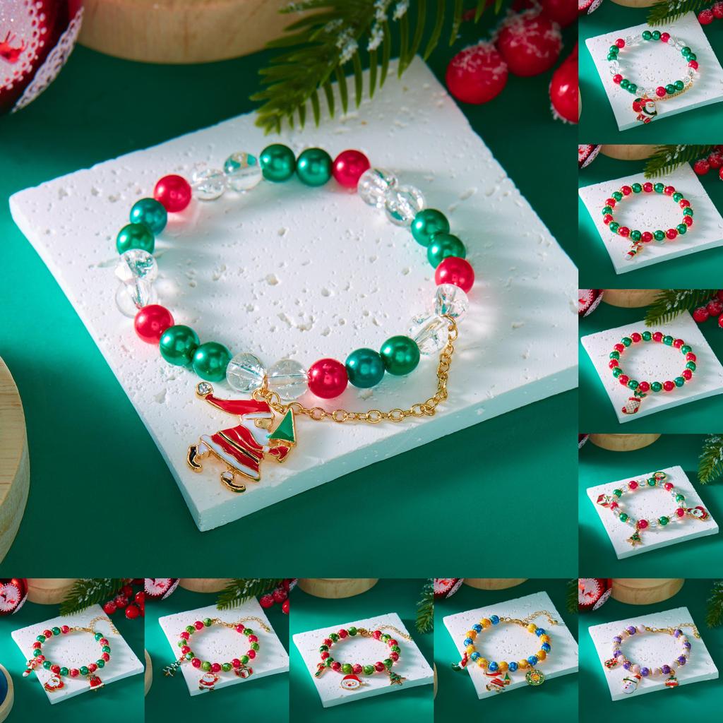 Christmas Themed Beaded Bracelets For Women With Santa And Snowflake Charms Summer