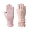 Women’s Lace UV Protection Gloves, Breathable Stretch Cotton Gloves, Anti-Slip Half Finger Gloves for Driving Riding Outdoor