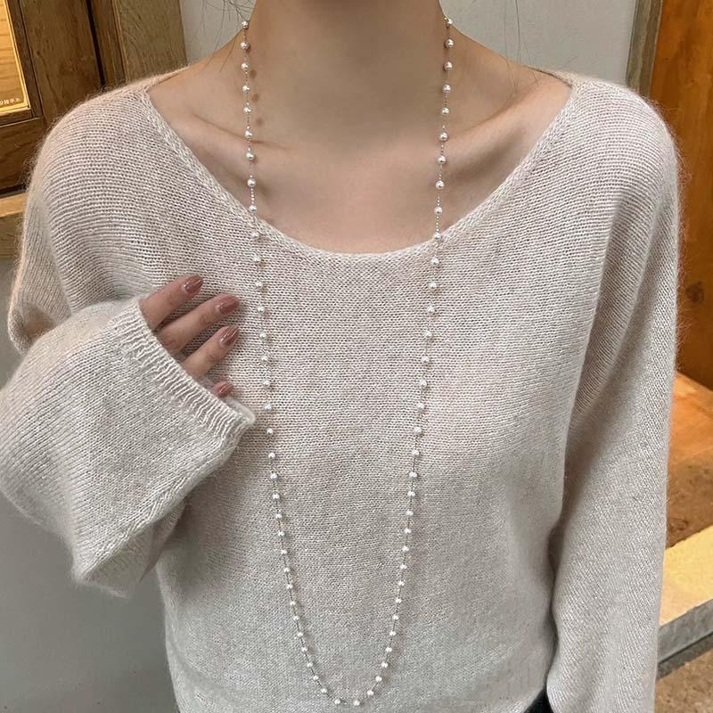 Luxury Necklace Double-Layered White Pearl Necklace for Women Fashionable Long Chain Dress Accessories Gift for Girl Mother