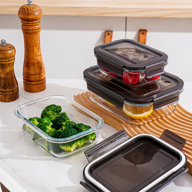 LUSQI Heat Resistant Glass Lunch Box Microwave & Freezer Safe Bento Box For Office Kitchen Food Storage Container With Lid