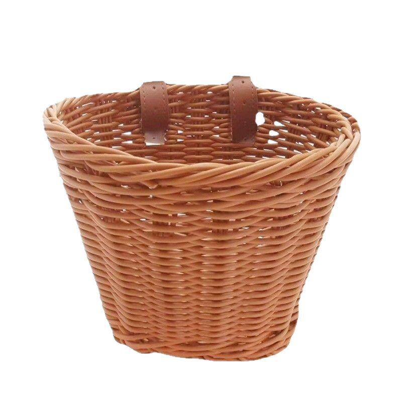 Hand-Woven Rattan-Style Detachable Bicycle Storage Basket for Children's Scooters - Small, Lidless