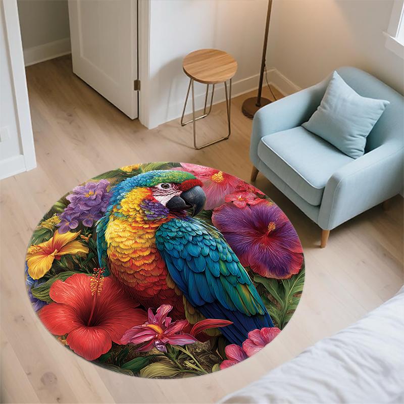 Parrot Pattern Round rug,Carpet Rug for Living Room Bedroom Sofa Playroom Decor,Non-slip Floor Mat,Holiday Gifts and Birthday Gifts