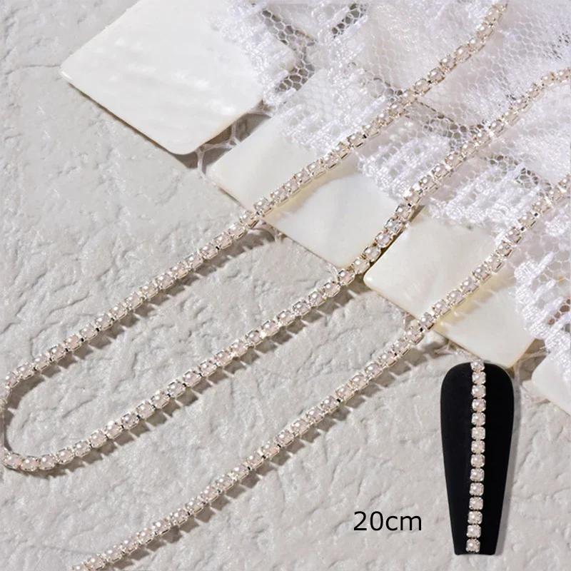 

25cm Glitter Pearl Chain Nail Rhinestones Silver Crystals Diamond Chain Ornament 3D Nail Art Decorations DIY Jewelry Accesoires