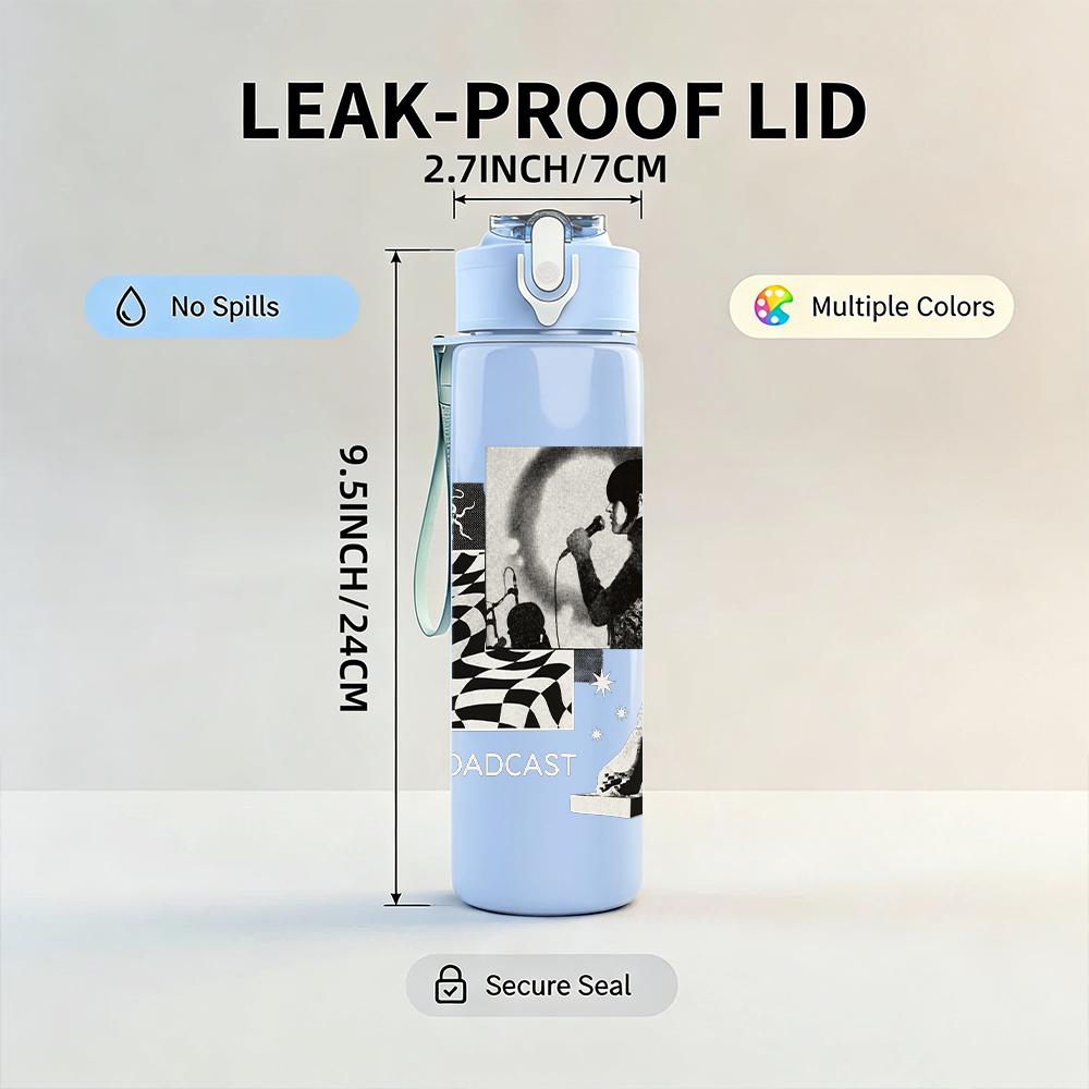 1PC Black White Band Grid Collage Print 750ml Portable Sports Water Bottle Leakproof Gym Outdoor Travel Drink Cup