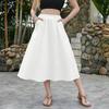 Damen High Waist A-Linien Midi-Rock mit elastischem Bund und Seitentaschen, lässiger lockerer Schnitt, fließender Rock für den Alltag