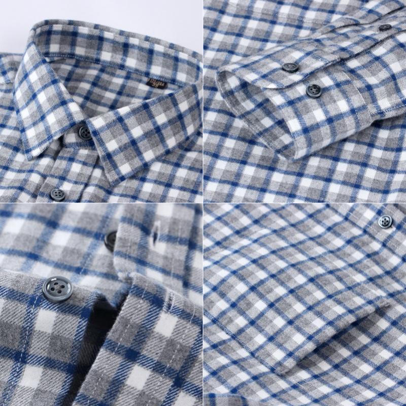 New 100% Pure Cotton Flannel Men's Plaid Shirts Male Business Casual High Quality Long sleeve Shirt for Men Pocket Shirt 4XL 5XL