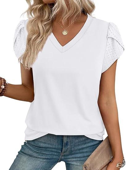Women's lace T-shirt spring and summer European and American women's clothing new bubble sleeve lace V-neck pullover top women