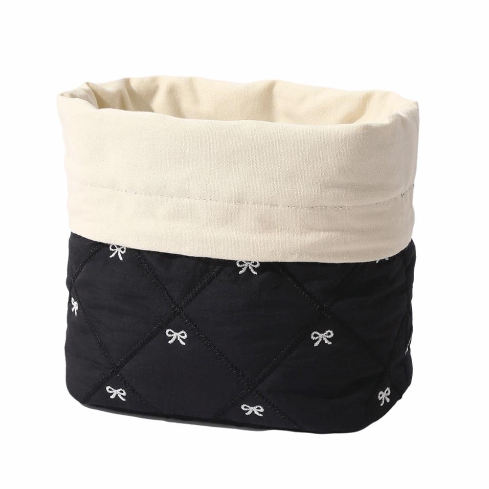 Quilting Cotton Drawstring Makeup Bag Bowknot Printed Travel Toiletry Pouch  Home Storage чёрный