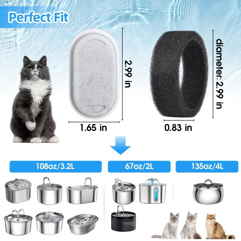 8 ks náhradních filtrů Předfiltrační houbičky Sada pro nerezovou nastavitelnou fontánku na vodu pro domácí mazlíčky 108/3,2 l & 67 oz/2 l