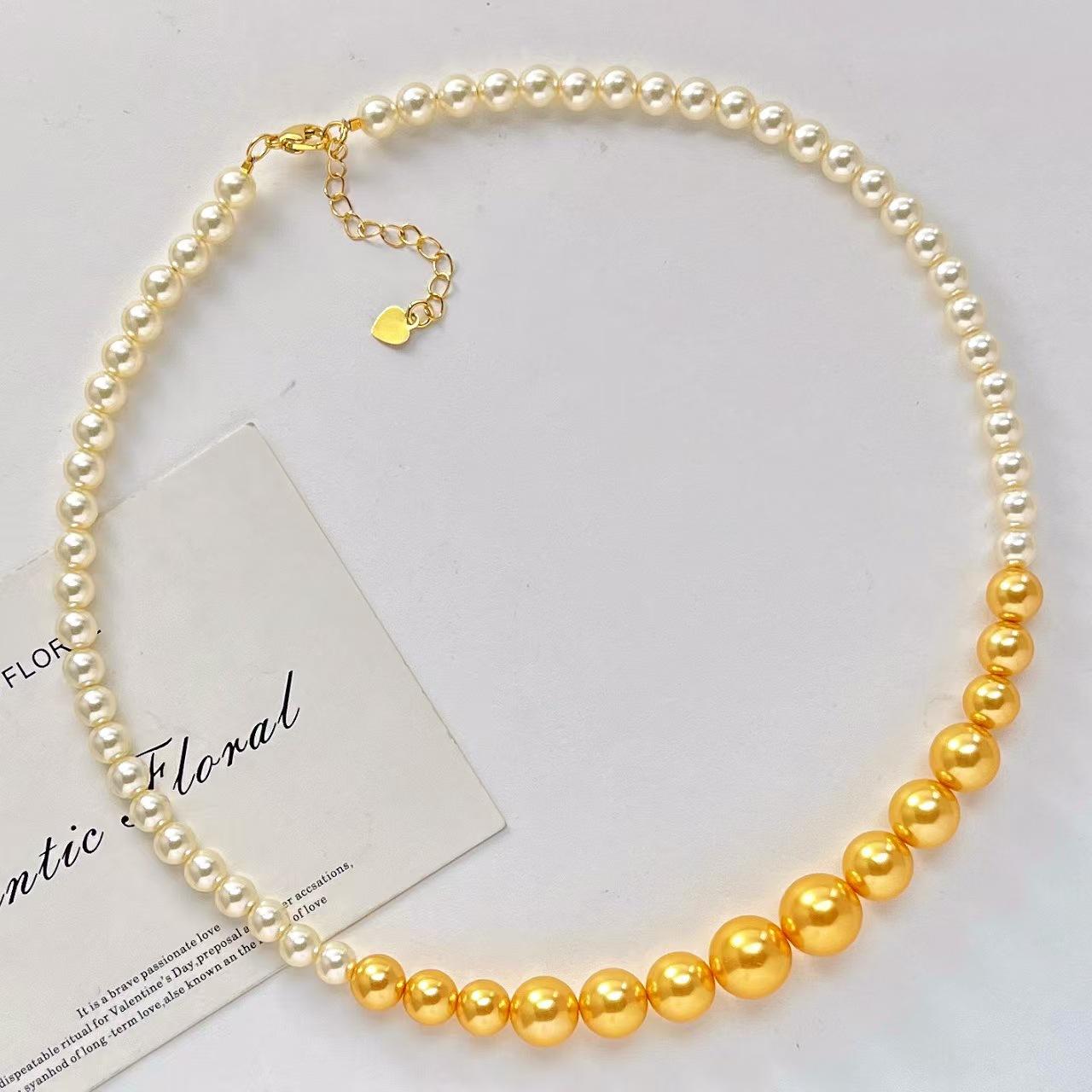 Vintage Maillard Style High Quality Artificial Crystal Pearl Gradual Change Design Sense Necklace Collarbone Chain