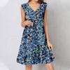 Womens Summer Dress Sleeveless V Neck Printing Short Dresses Fashion Casual Flowy Boho Ruffle A Line Swing Sundress