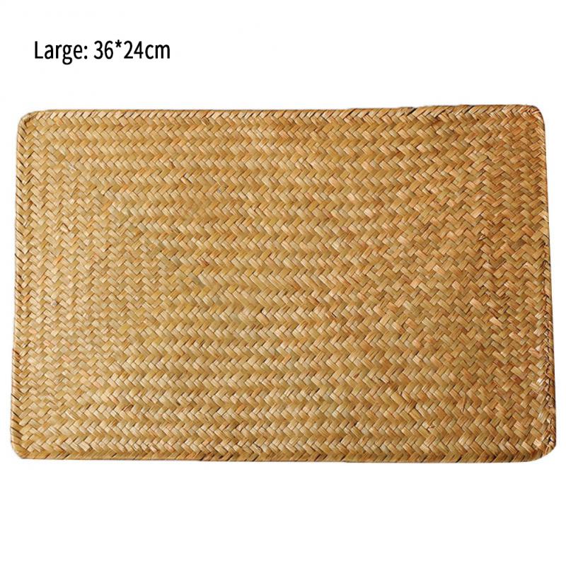 1pc Handmade Woven Placemat 3 Size For Choose Square Hot Insulation Braided Mat Heat Resistant Anti-Skidding Wicker Woven Mat