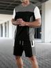 Summer Top Men's Letter 3D Print Short-Sleeve T-Shirt Stylish Mens Shorts Set Vacation Beach Casual T-Shirt 2-Piece