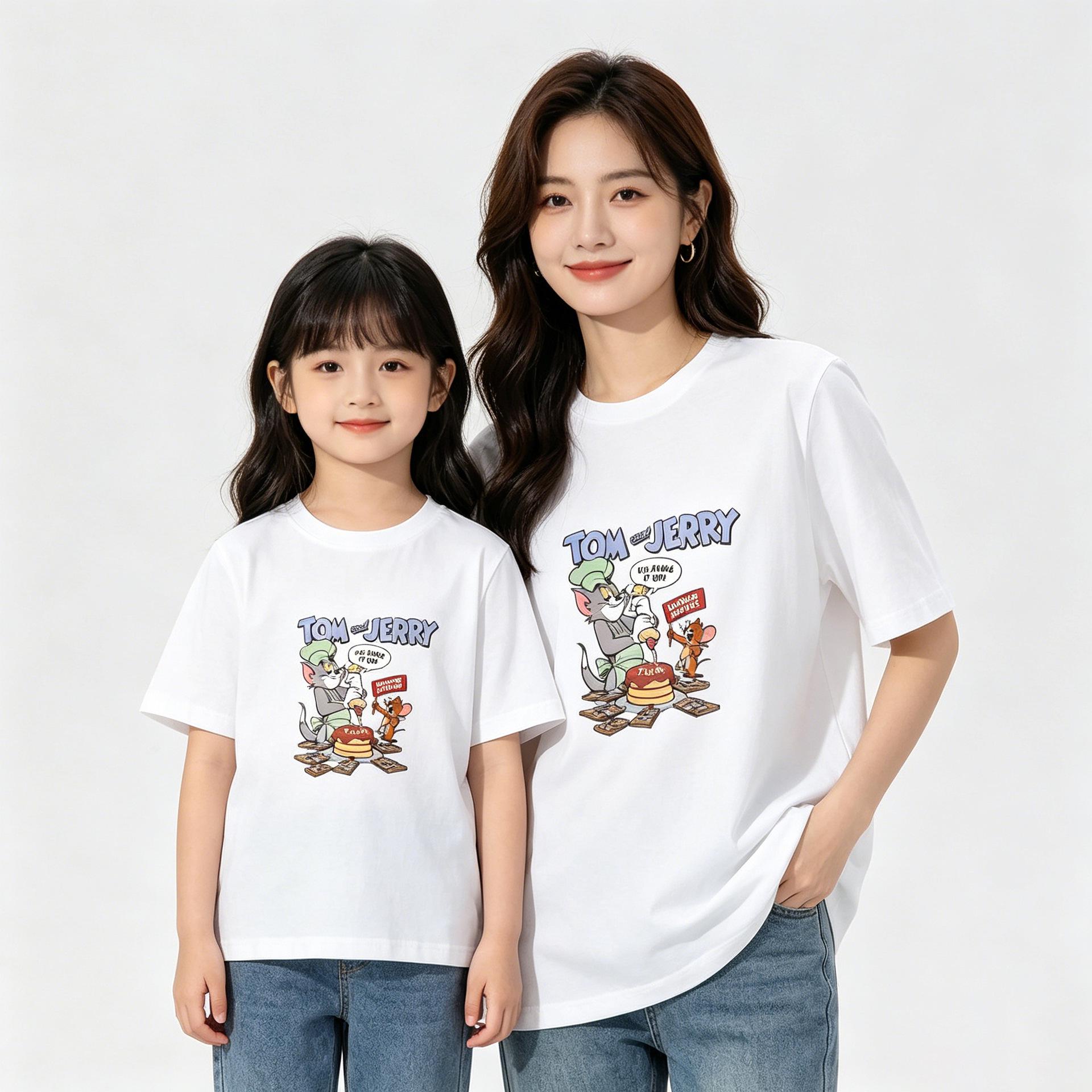 2026 Summer Cotton Cat & Mouse Print Matching Mother-Daughter T-Shirt 150 for 65-75 jin