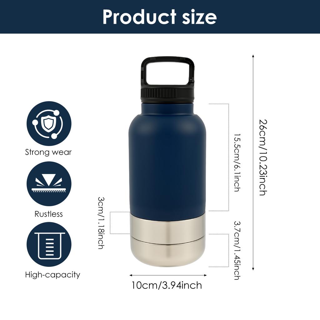 3 in 1 Stainless Steel Dog Water Bottle Portable Outdoor Pet Insulated Feeder Water Cup for All Dogs Breeds Hiking Travel