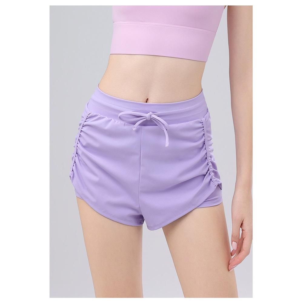 Summer High-waisted Pleated Drawstring Fake Two Pairs Of Casual Yoga Pants, Versatile Running And Sports, Anti-glare Training And Fitness Pants