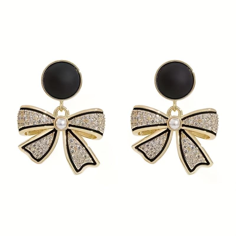 

1 Pair Black Rhinestone Bow Tie Earrings, Unique Design Women s Jewelry - Valentine s Day Gift белый