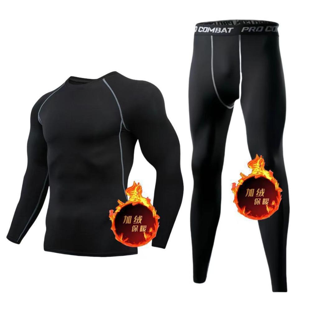 Herren Fleece Thermounterwäsche Set Sport Outdoor Skifahren Basisschicht Fitness Schnelltrocknend Rundhals Lange Unterhosen