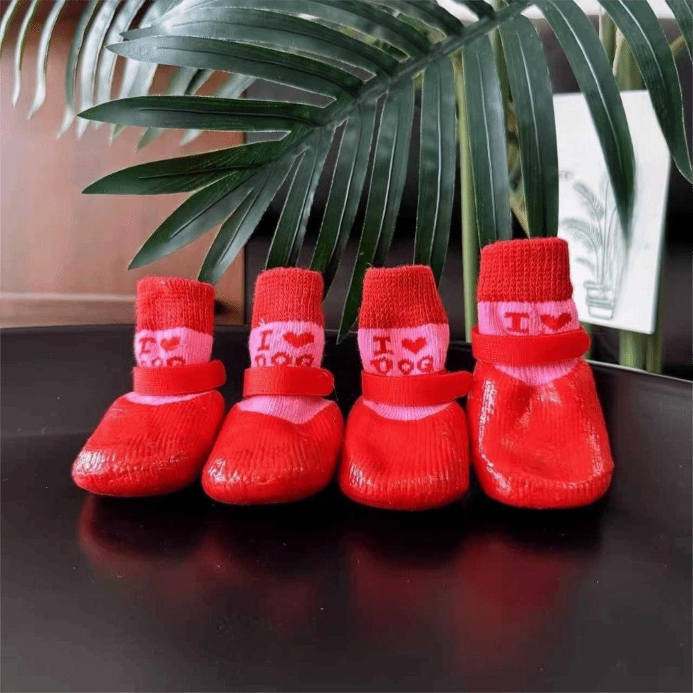 4 Pieces/set Waterproof Pet Socks Booties Warm Dog Foot Covers Practical Dog Knit Socks  Walking