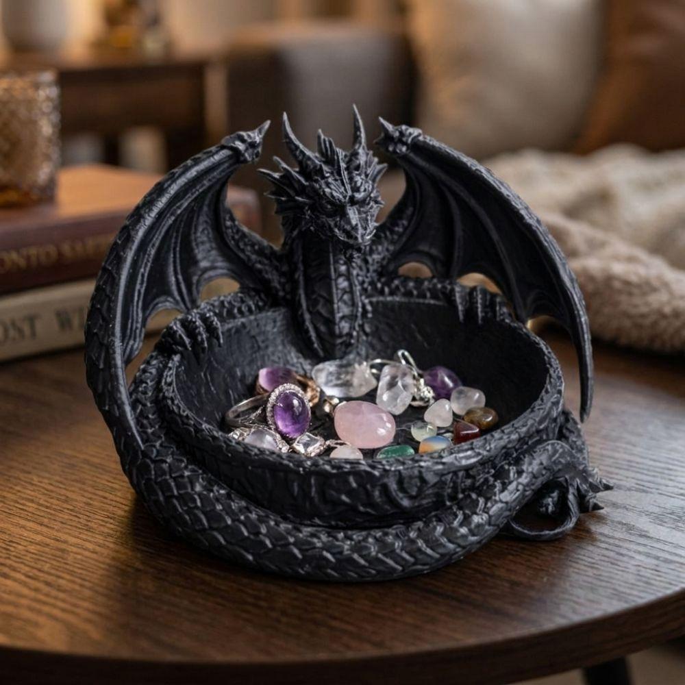Dark Style Dragon Shaped Jewelry Tray Unique Dragon Trinket Bowl Room Decor