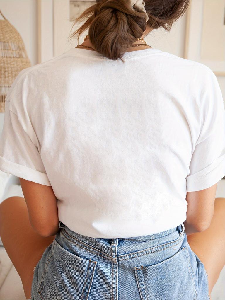 Women's Cat Print Crew Neck Short Sleeve T-Shirt for Summer and Spring Casual Tops  Shirt Tops Camisetas Mujer