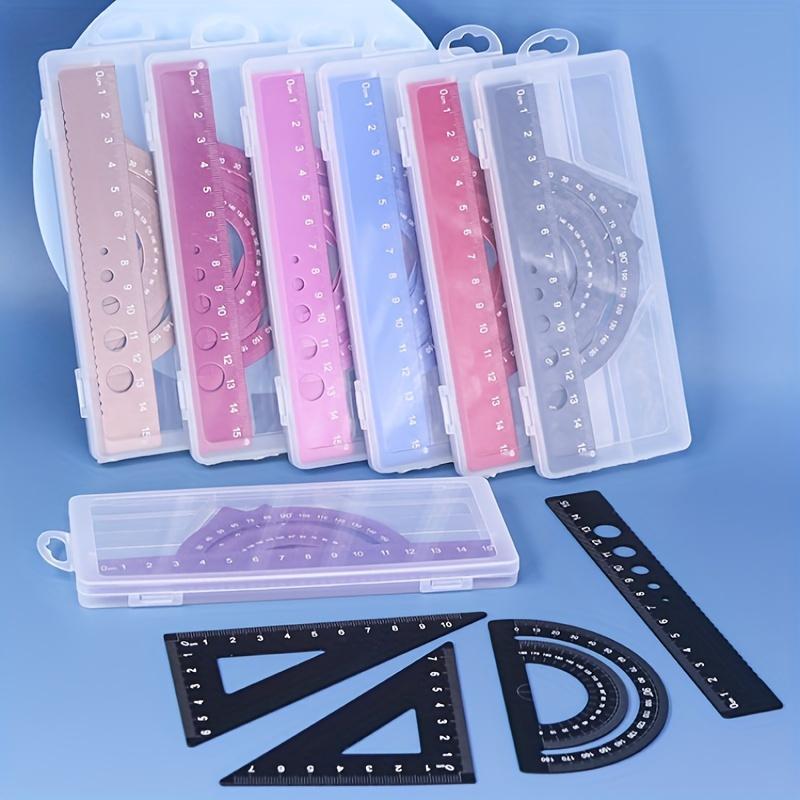 4pcs Customizable Metal Drawing Set with Storage Box, Student Measuring Ruler Kit, Multifunctional Set