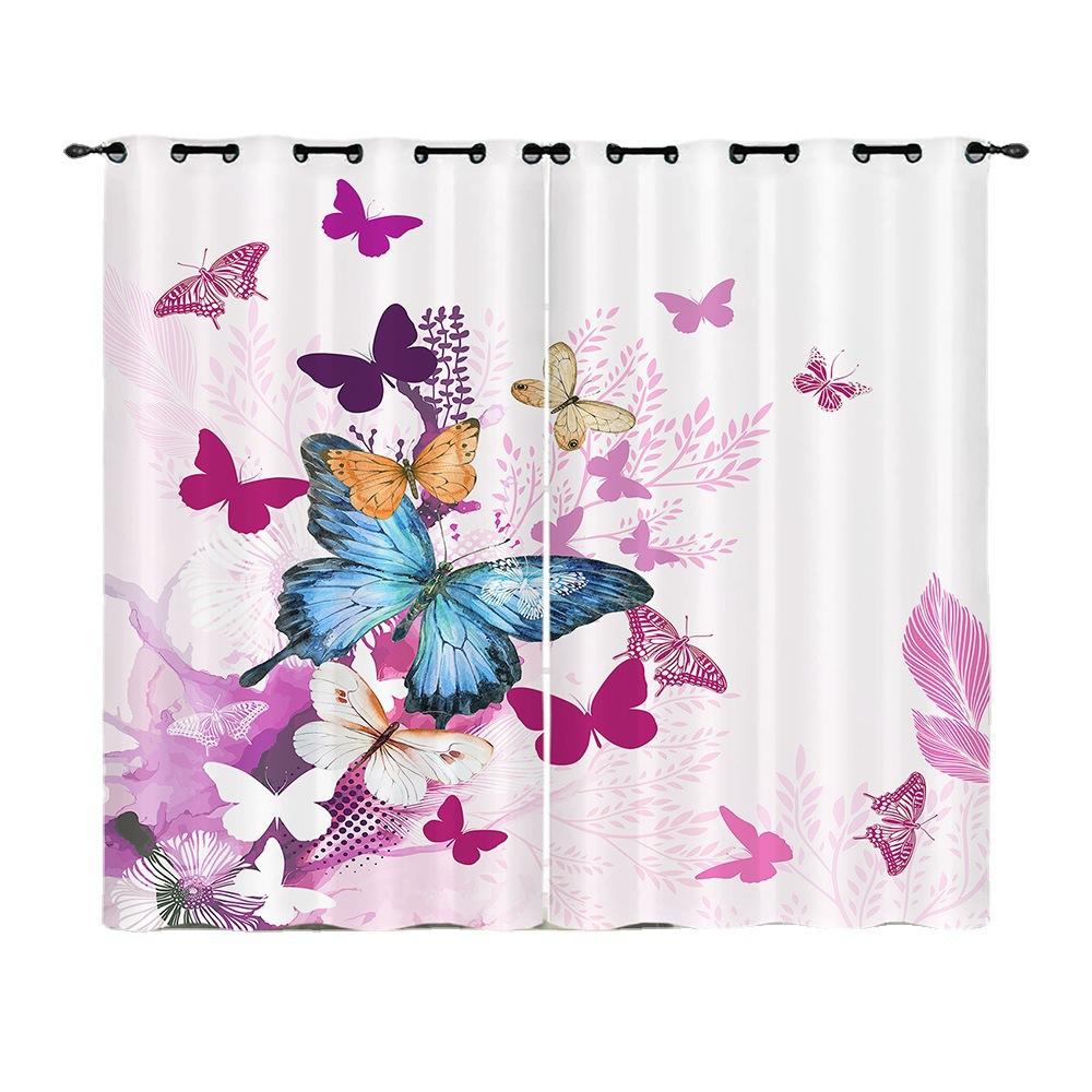 Curtain Butterfly Animal Flower Curtain Digital Printing Blackout Curtain No Punching