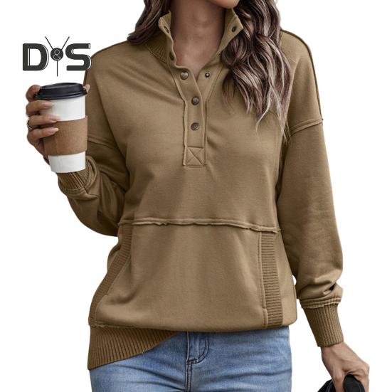 Podzim Jaro Dámská mikina Polorozepínací stojáček Jednobarevný Volný svetr s velkou kapsou Elastické manžety OL Denní top na dojíždění