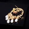 Chinese Style Mirror Flower Pearl Brooch: Micro-set Zircon, Sparkly, Exquisite, Elegant Design, Suit Corsage Pin for Women