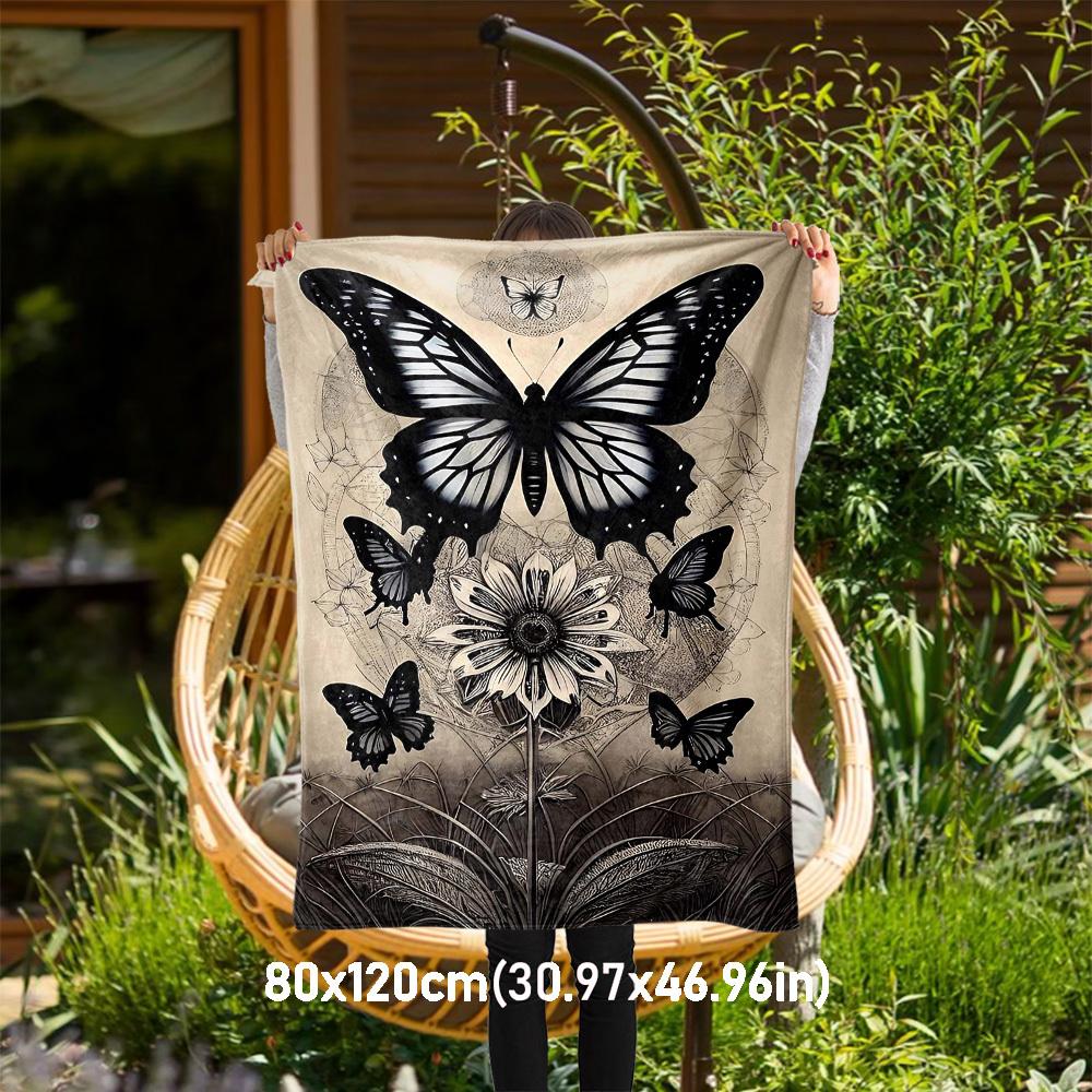 

1pc Butterfly Flower Outdoor Flannel Blanket Soft Warm All-Season Throw for Sofa Bed Car Camping Office, Cozy Gift Idea1224S 80x120cm(31x47inch)