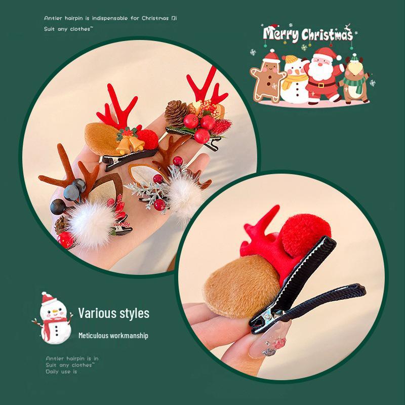 Christmas Antler Hair Clips for Girls - Holiday Party Hair Accessories for Children