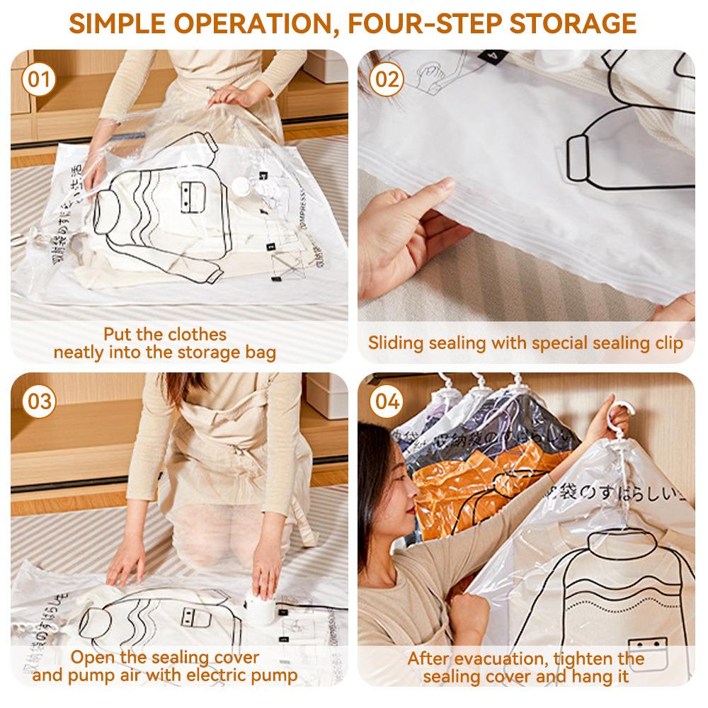 1pc Closet Hanging Organizer Vacuum Bag For Clothes Storage Bag With Hanger Space Saving Clear Seal Bags Wardrobe Compressed Bag
