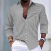 Camicia casual da uomo a righe con revers a maniche lunghe