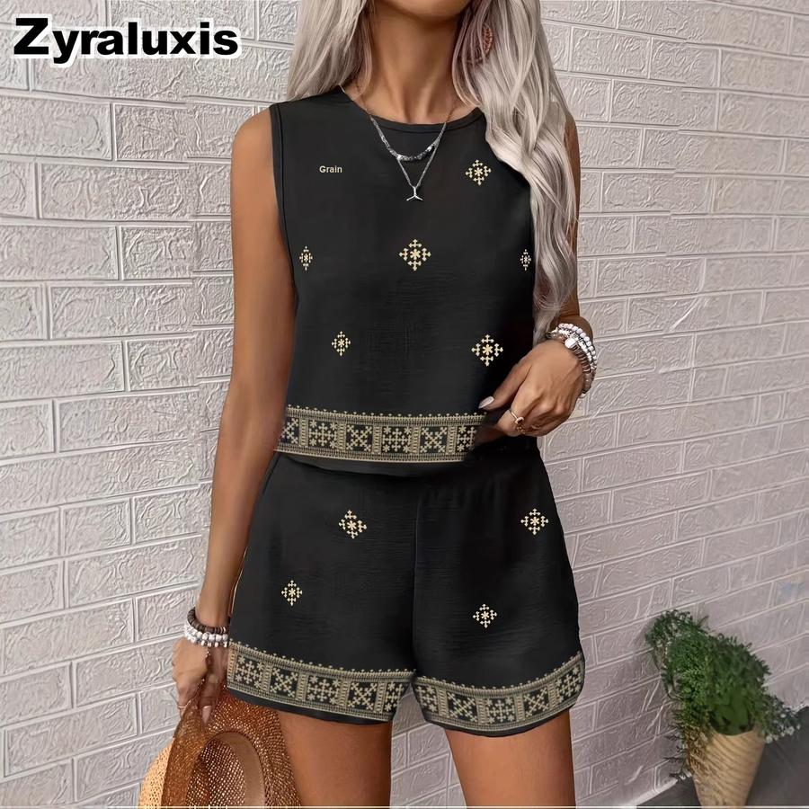 Vintage Floral Print Women's Fashion Set