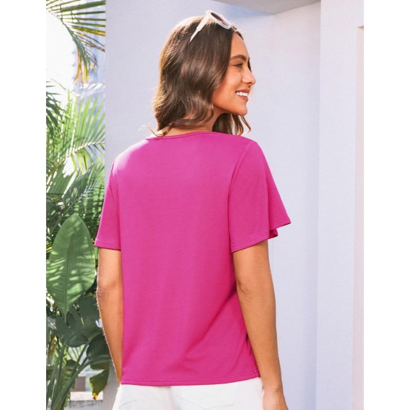 Round Neck Loose Summer Lace Women Blouse Solid Color Short Sleeve Lace Sweet Shirt Ladies Solid Color Elegant Fashion Office Top Basic Sweet Clothing