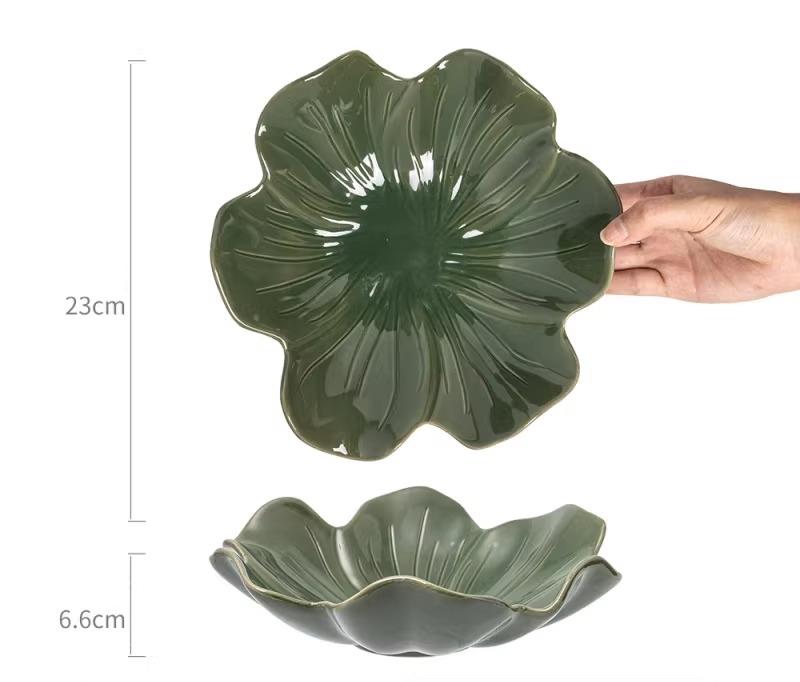 

BEPAN 1PC Dinner Plates Ceramic Hot Pot Fruit Candy Side Dish Plate Fashion Design Flower Lotus Leaf Shape Creative Hotel Tableware 23CM