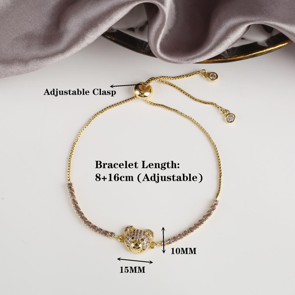 6 Colors Cute Zirconia Animal Bear Leather Braided Bracelet Classic for Man Woman Party Daily Wear Stainless Steel Jewelry Gift