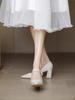 French High Heels Women's Thick Heel 2025 New Beige Mary Jane Bridesmaid Shoes Daily Wear Bridal Shoes Wedding Shoes