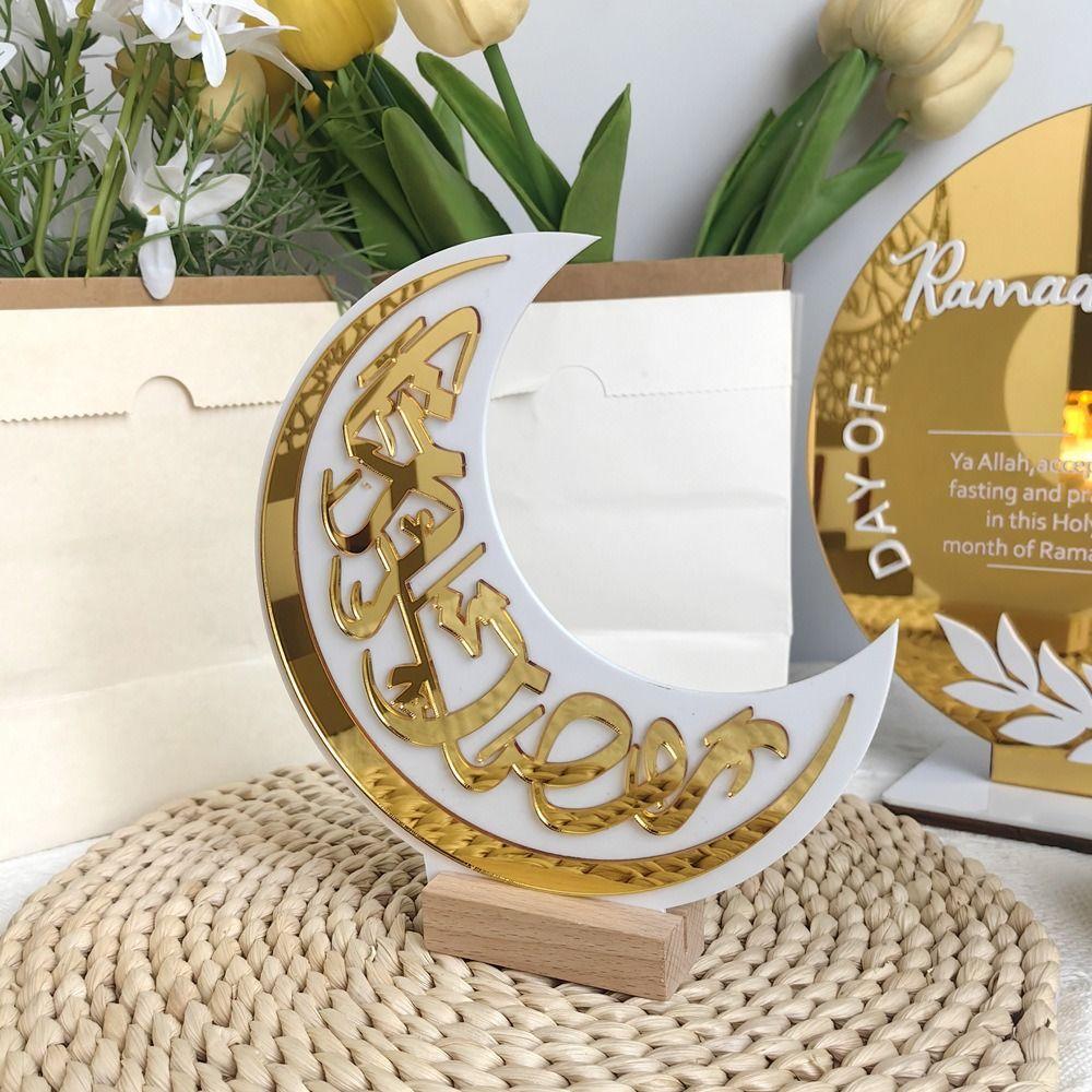 

Exquisite Ramadan Kareem Ornaments with Wooden Base Ramadan Moon Decor Kid золотой