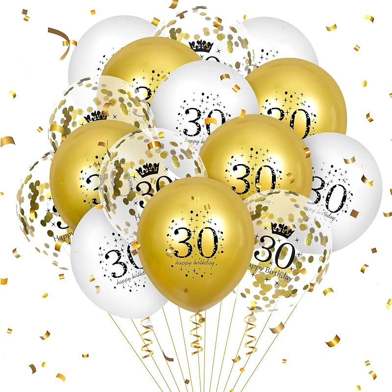 21st Birthday Balloons - 15pcs White Gold Happy Birthday Latex Balloons with Confetti for Boys & Girls 12 inch