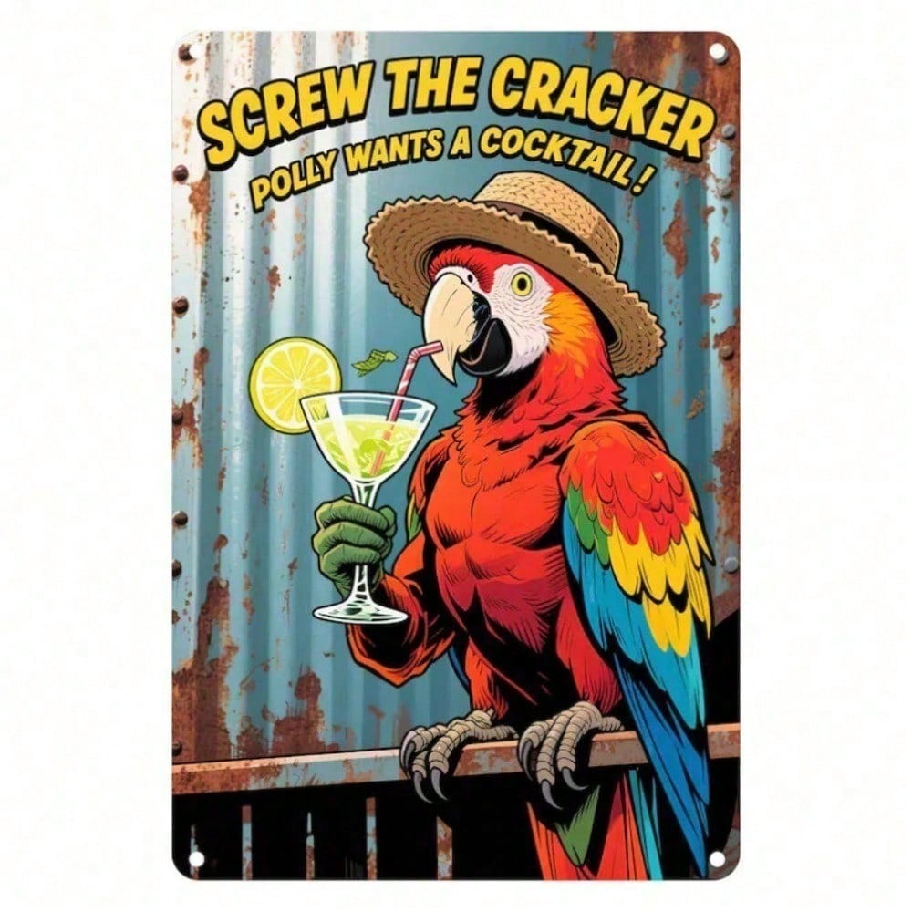 Retro Tiki Bar Decor Sign - Polly Wants a Cocktail Funny Vintage Parrot Wall Art, 8x12 Inch Heavy Duty UV-Resistant Tin Metal Si разноцветный